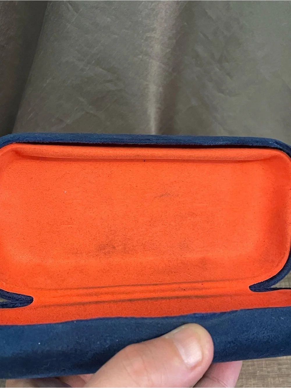 Gucci Hard Shell Velvet Eyeglass Case Blue & Orange Clamshell